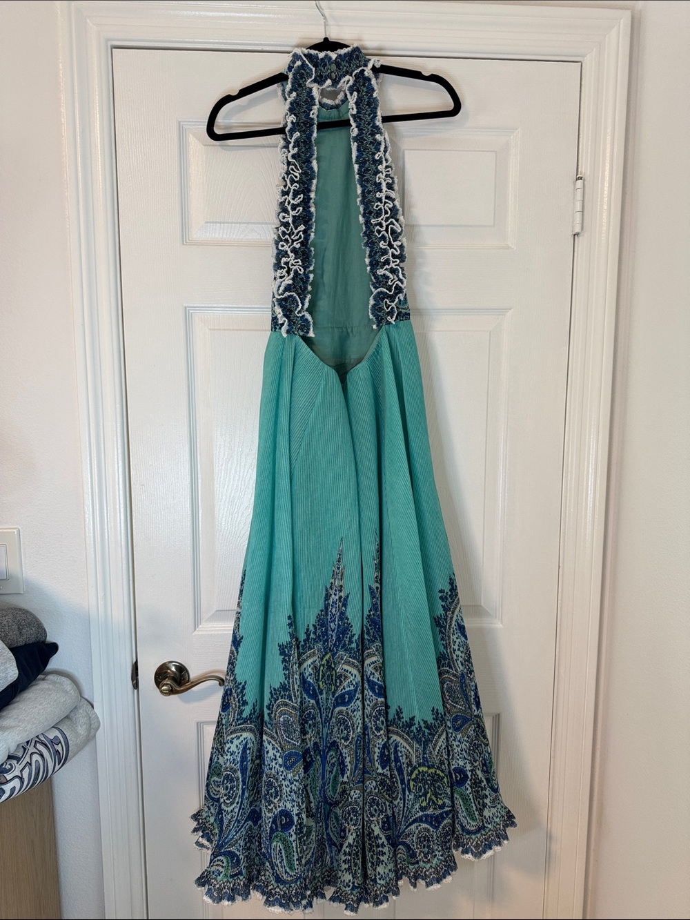 Zimmermann *RARE* Runway Turquoise Halter Plisse Midi Dress Blue Paisley Border - Picture 5 of 7
